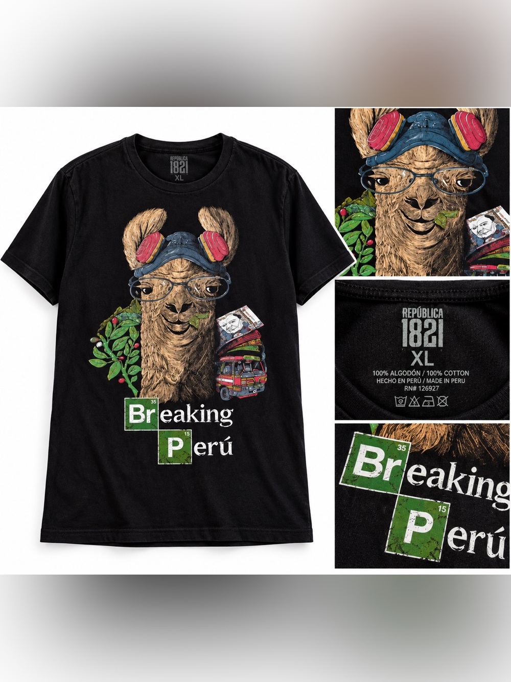 Republica 1821 Breaking Peru Llama Parody Tee XL